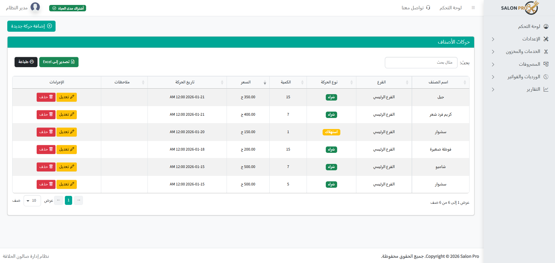 Screenshot of item transactions
